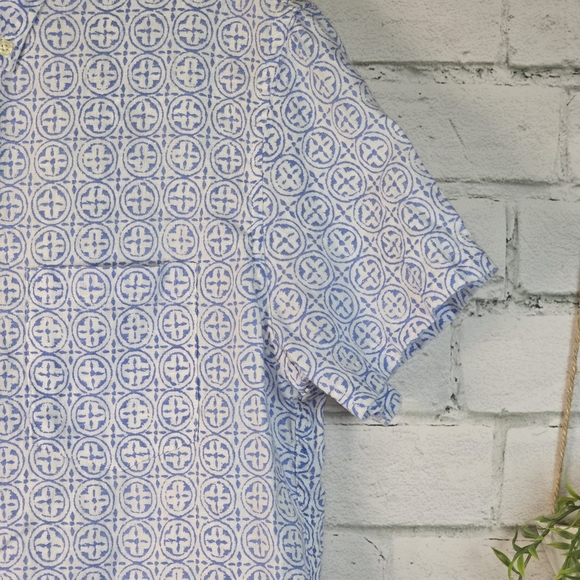 J. Crew Mens Blue and White Patterned Casual Shirt Linen Blend Slim Fit Med - Picture 6 of 8